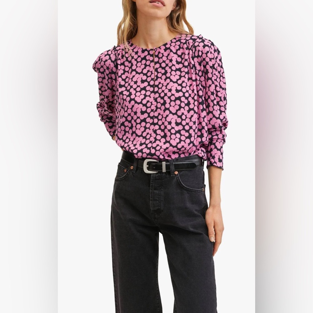 Mango Pink and Black Patterned Dot Blouse sz 4